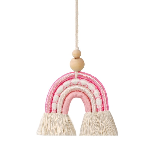 Colgante bohemio Adorno colgante para coche Espejo retrovisor interior Decoración Arte Boho Macrame Encanto para apartamento, dormitorio, guardería, Rosado
