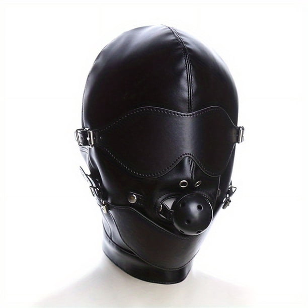 SM Black Mouth Ball Plug - Full Face Headgear for Adult Sex Mask, Bondage Alternative Props, Sex Toys, Halloween Costume