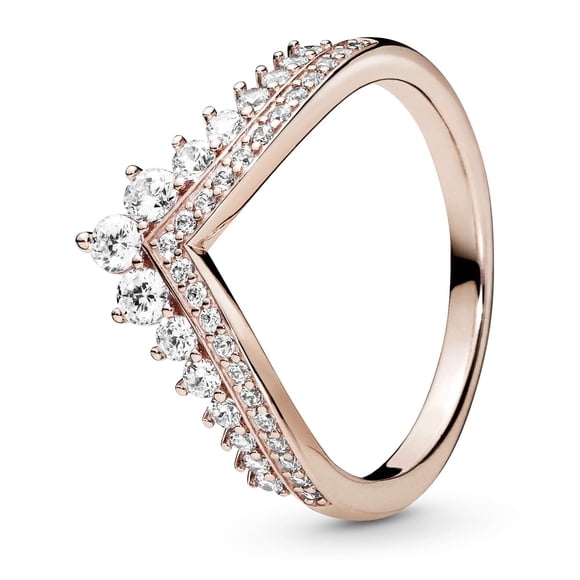 Anillo Pandora Princess Wishbone en oro rosa de 14 quilates con circonita cúbica, tamaño 6
