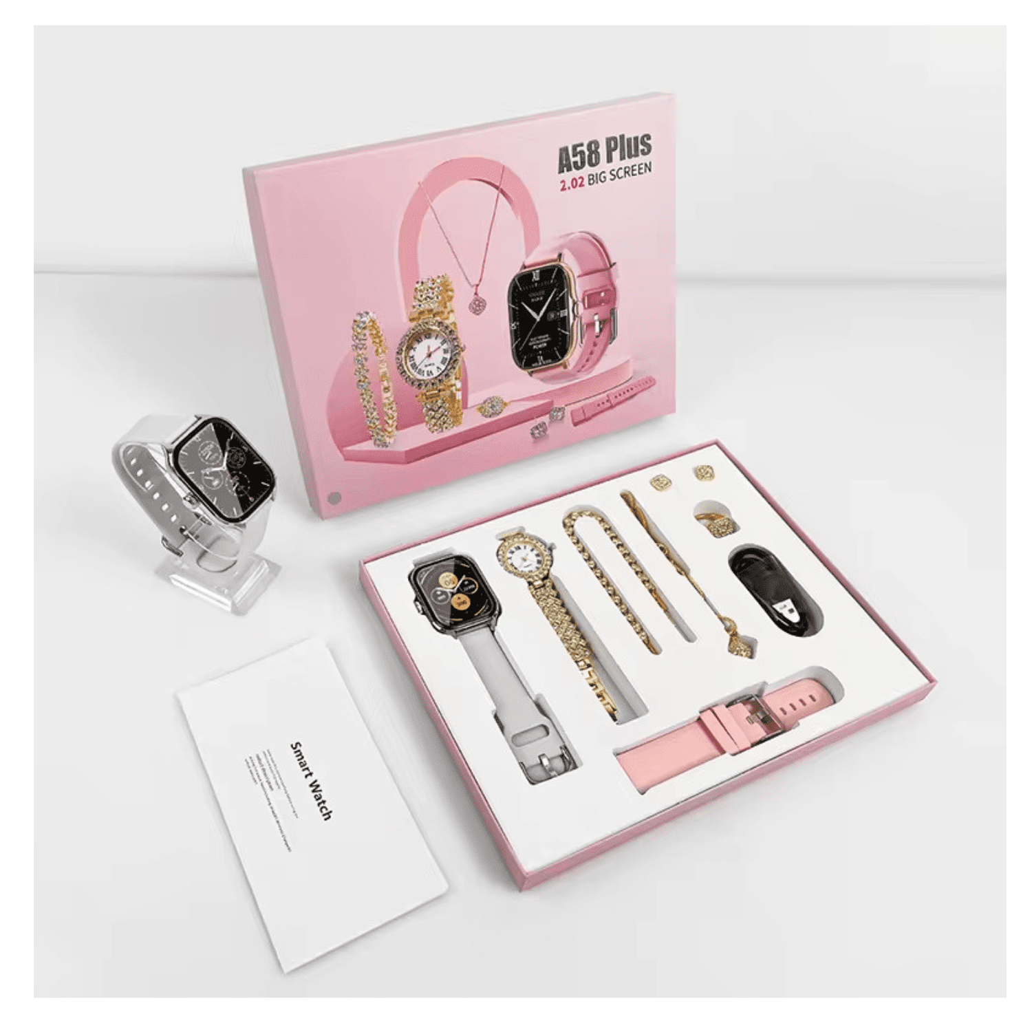 Genérico - Smartwatch A58plus Con Pantalla Táctil | Reloj Inteligente Rosa Gris Y Rosa Plateado