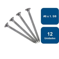 Rukafe Basics - Tornillo Yeso Cartón Zincado Hilo Fino #6 X 1.5/8"" 12Un.