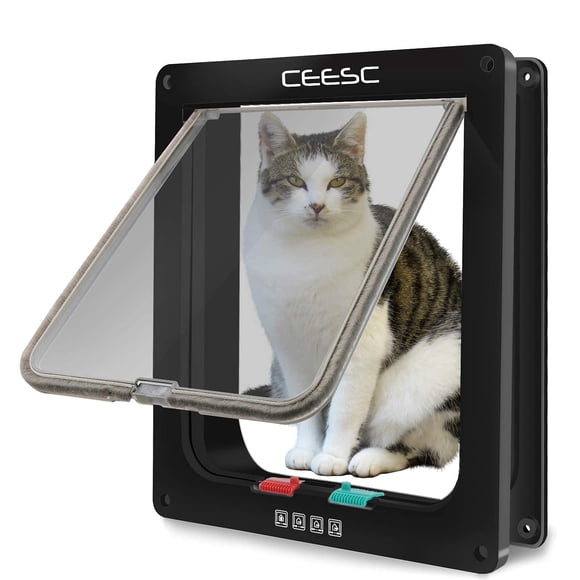 Puerta para Gatos CEESC X-Large 25 cm Negra con Conmutación de 4 Vías
