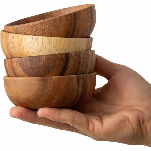 Muso Wood Acacia Dipping Bowls, cuencos pequeños de madera, 2,5 oz