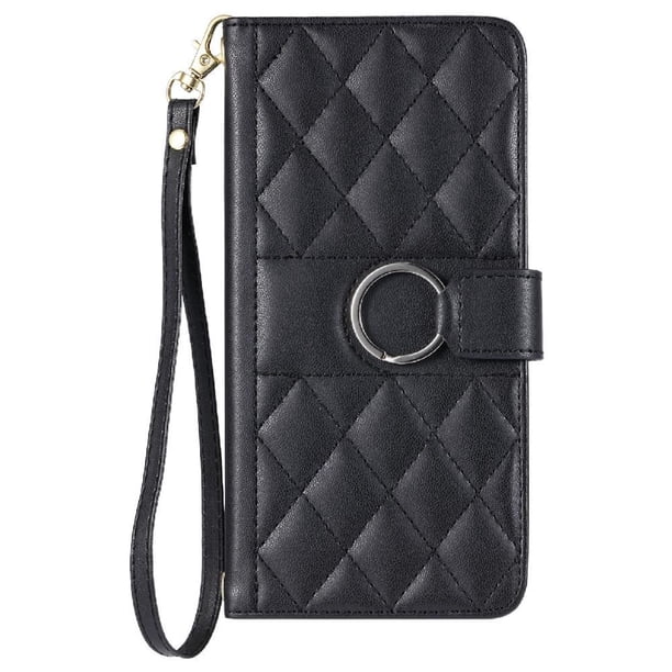 Funda Acolchada con Anilla y Correa para iPhone 15 Slots para Tarjetas Negro