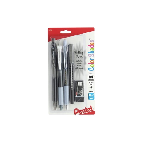 Set De Escritura Pentel Color Shades Con Plumas Negras, Lápiz Y Goma