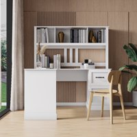 M&Ms - Home Office Computer Desk With Hutch, Antiqued White Finish