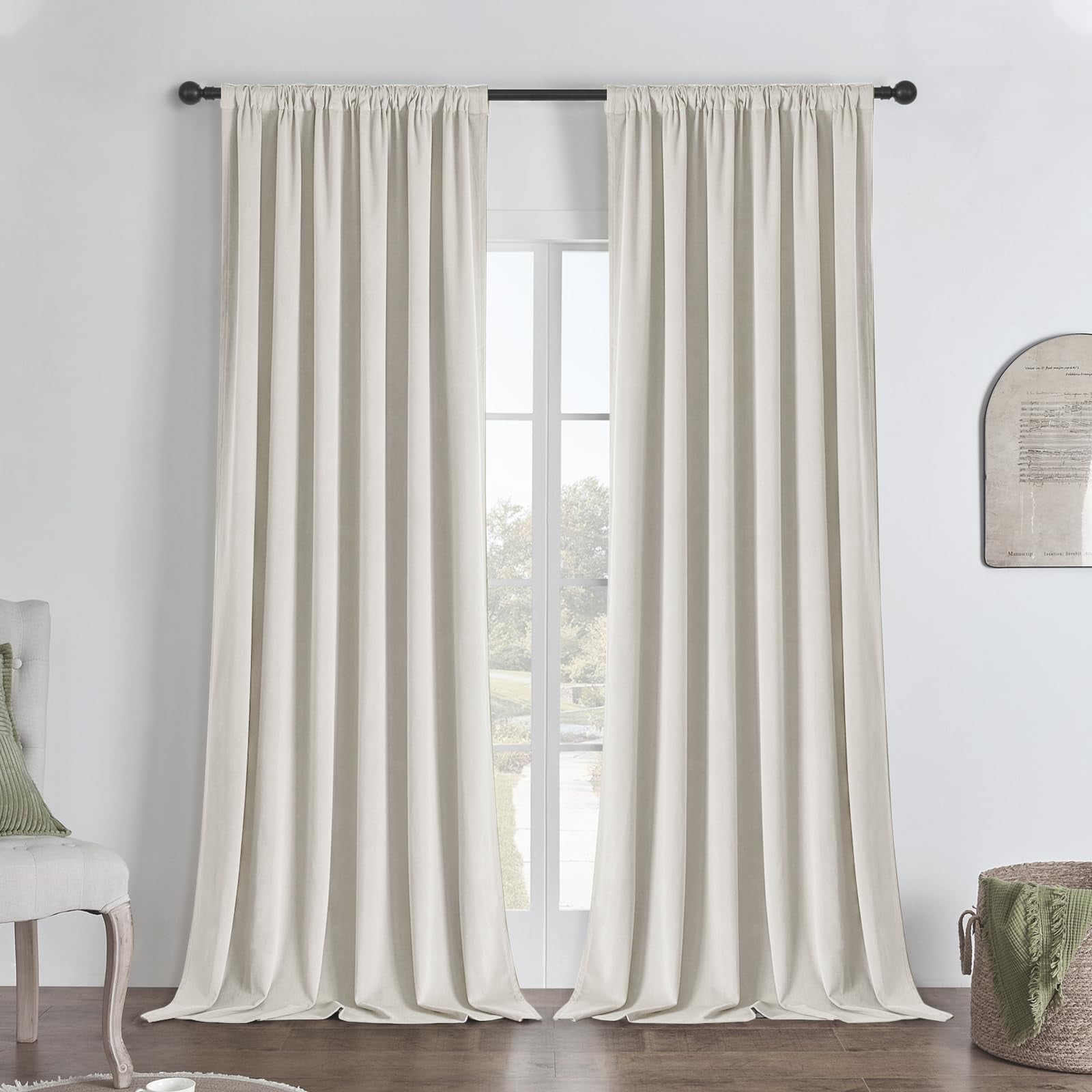 Cortinas Opacas Joydeco De Terciopelo Blanco, 230 X 229 Cm, 2 Paneles