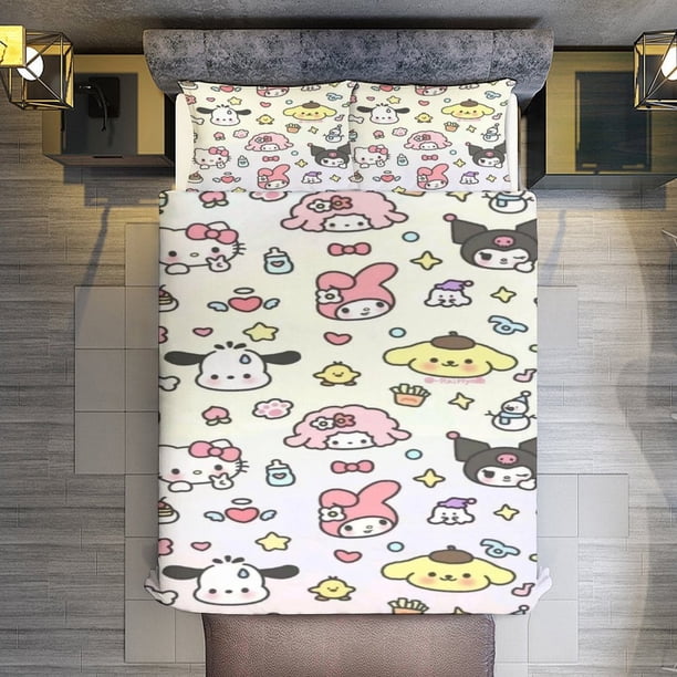 Hello Kitty and Kuromi Comforter Twin SizeComforter Set for Kids Girls3Pcs Bedding Set Printed Comforter with 2 PillowcasesDown AlternativeSoft and Lightweight Bed Sheets