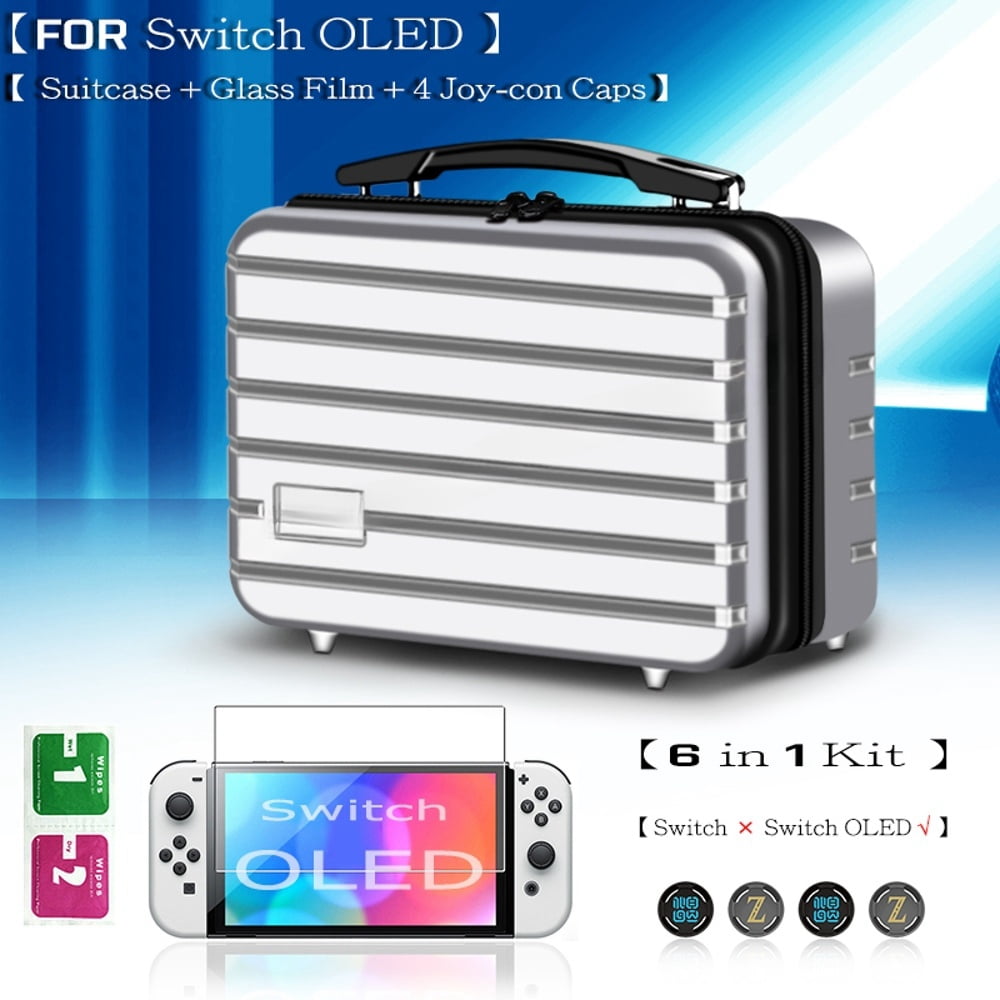 Genérico - Compatible Con El Estuche De Viaje Oled Para Nintendo Switch Kit De Accesorios 6 En 1 Con Protector De Pantalla Y Bolsa De Almacenamiento Portátil-para Switch Oled||plata