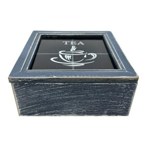 Fliperex - Caja De Te 4 Divisiones Tapa Diseño Tea Caja Para El Te Azul Azul