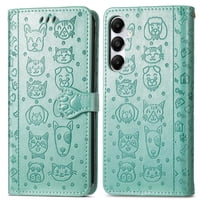 Funda Cartera Foxdock Para Samsung Galaxy A35 5G , Flip Pu Con Relieve De Gatos Y Perros, Tarjetero Y Soporte