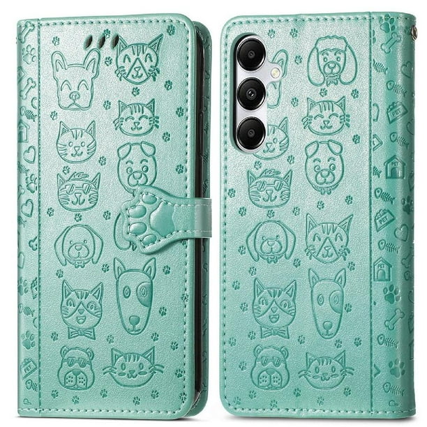 Funda Cartera FOXDOCK para Samsung Galaxy A35 5G , Flip PU con Relieve de Gatos y Perros, Tarjetero y Soporte
