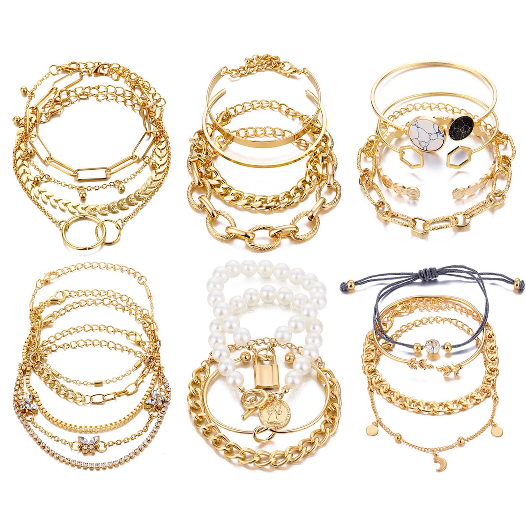 Brazalete 17if Dainty Boho Gold Chain Set De 25 Piezas Para Mujer