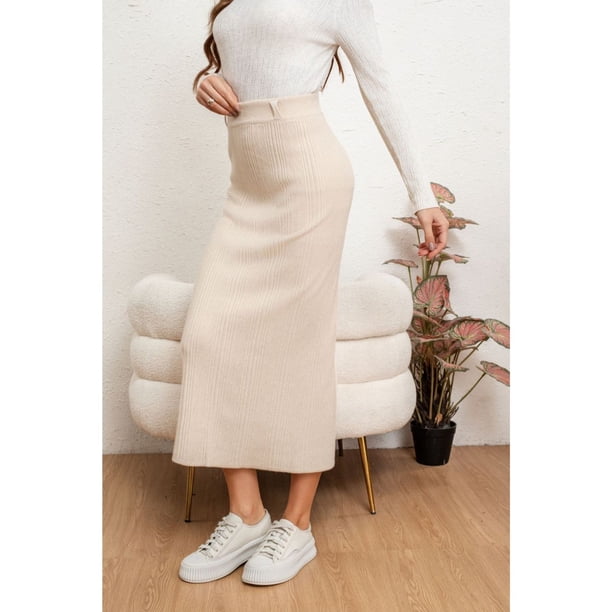 Falda Larga Mujer Lanilla Acanalada Full Elasticada Lisa 5059