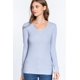 thumbnail image 1 of Saronite Camiseta Térmica Básica de Algodón Acanalado con Cuello en V y Manga Larga, Color Azul Nube (para Mujer), 1 of 4