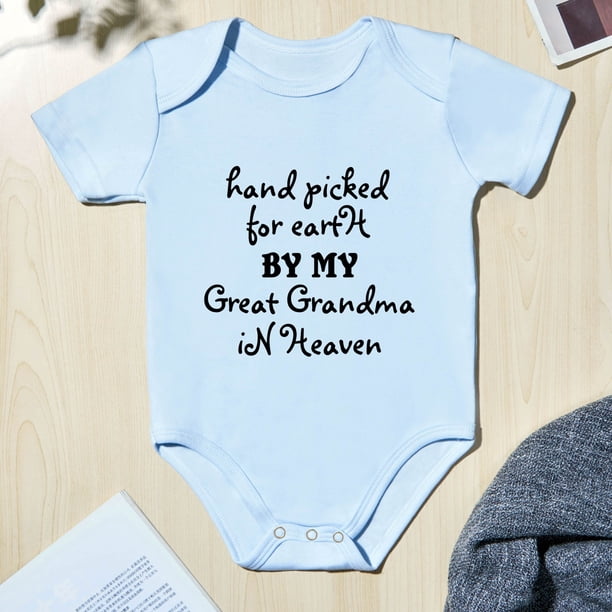 Baby Short Sleeve Letter "GREAT GRANDMA IN HEAVEN" Graphic Cotton Casual Romper Bodysuit For Newborn Infant Girls And Boys Toddler Summer Clothes