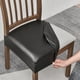 thumbnail image 1 of Xiao Hua Funda de Asiento de Silla de Comedor de Cuero Negro -6 Piezas, Banda Elástica Impermeable, Bolsillo Deslizante, Adecuada para Protección de Cocina y Comedor sin Reposabrazos, 1 of 5