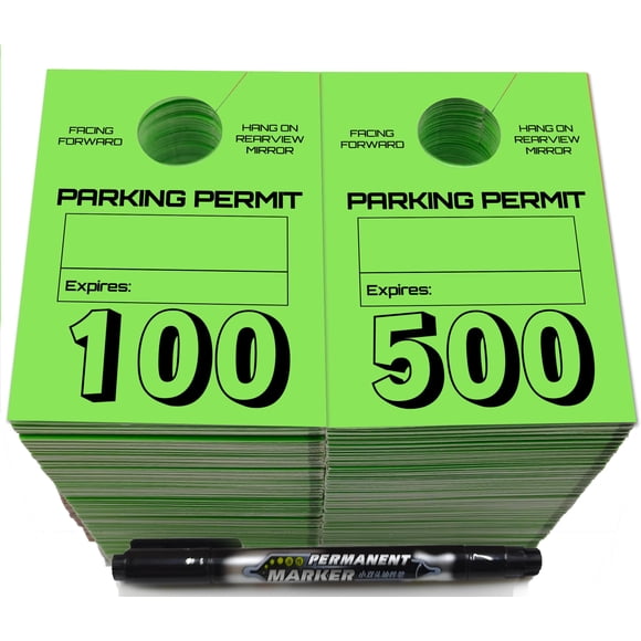 Etiqueta colgante para permiso de estacionamiento Prismite verde numerada 001‑500