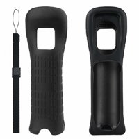 Genérico - Funda Protectora De Silicona Y Correa De Mano Compatibles Con El Mando De Nintendo Wii-Negro