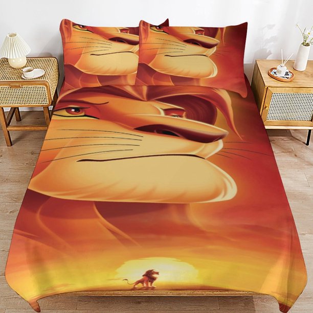 The Lion King Cartoon Bedding Sets Ultra Soft Skin-Friendly Duvet Cover 3 Piece, Cute Comforter Cover Bed Set for Boys Girls Kids
