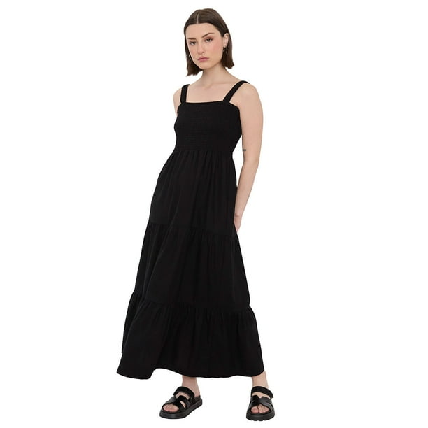 Vestido Mujer Lino Torta Negro Corona