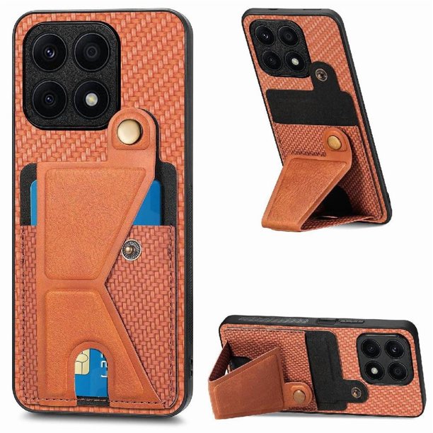 Funda Resistente para Honor X8A con Tarjetero y Soporte, Diseño Magnético Marrón