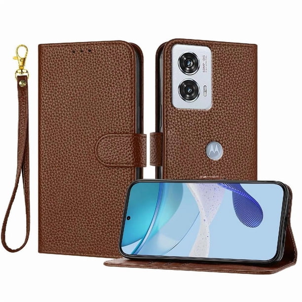Funda Cartera para Motorola Moto Edge 50 Fusion Tarjetero Soporte Magnético y Correa Marrón
