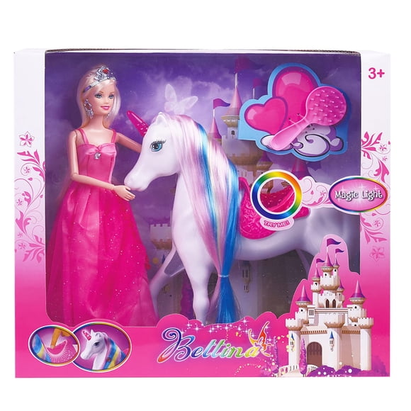 Muñeca de unicornio BETTINA Magic Light con princesa de 30 cm con accesorios