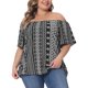 thumbnail image 1 of Agnes Orinda Blusa de Talla Grande para Mujer Boho con Hombros Descubiertos y Manga Corta Estampada para Vacaciones 2X Negro, 1 of 5