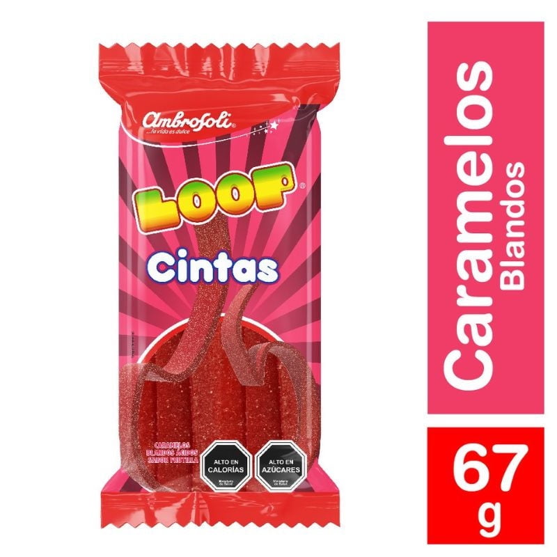 Caramelos Blandos Loop Cintas Frutilla 67 g Ambrosoli