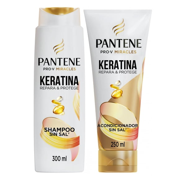 Shampoo Pantene y Acondicionador Keratina Repara y Protege, 550 ml