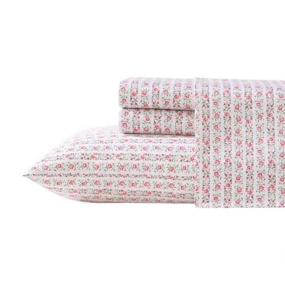 Juego de sábanas Laura Ashley King de satén de algodón suave como la mantequilla, rosa