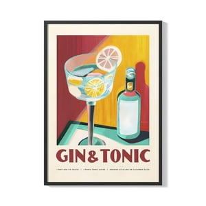 Creango - Cuadro Poster Enmarcado Gin Tonic Coctel Decorativo