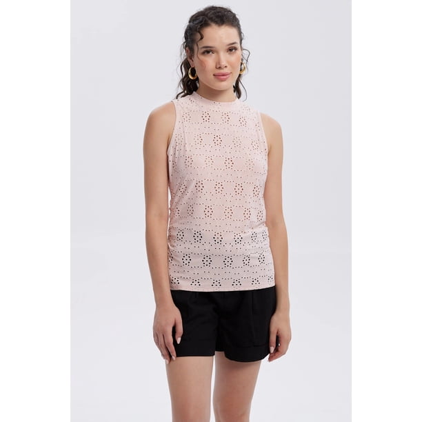 Polera Mujer Broderie Recogido Palo Rosa