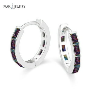 Aros Paris Jewelry 18K White Gold Created Mystic Emerald Cut Hoop 3 Ct Blanco
