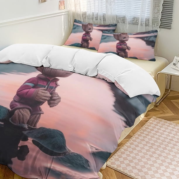 GrootCartoon Collection 3-Piece Comforter Set, Personalized Bedding Decor for Kids And Teens Bed Sheets