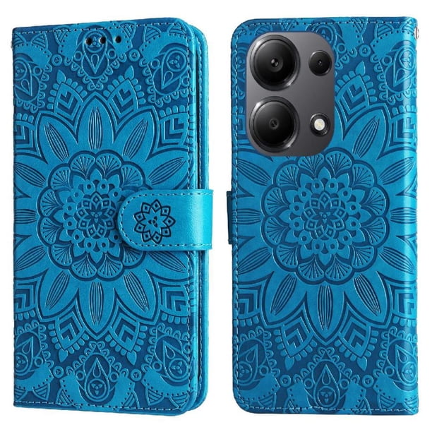 Funda tipo cartera FOXDOCK para Xiaomi Poco M6 Pro 4G , diseño girasol en relieve, cuero PU, cierre magnético, soporte y tarjetero