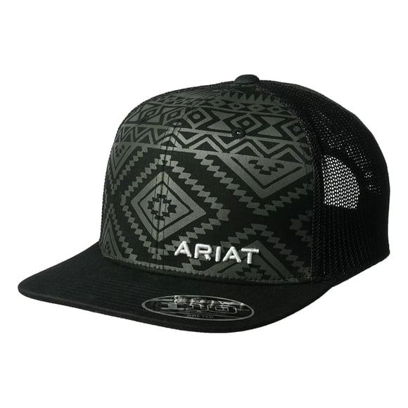 Gorra ARIAT Aztec Flat Bill Flex Fit 110 para hombre, color negro