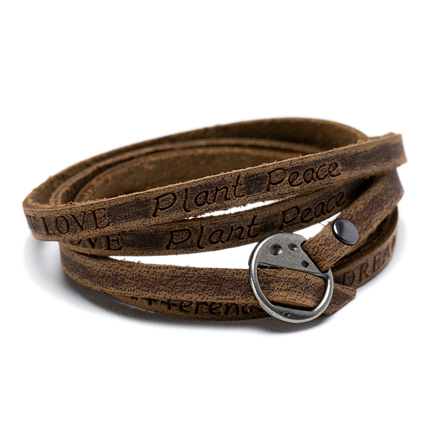 Millam - Pulsera Unisex Larga Cuero Grabado Café Ajustable