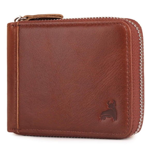 Billetera CALFART RFID de cuero con cremallera y bolsillo para monedas