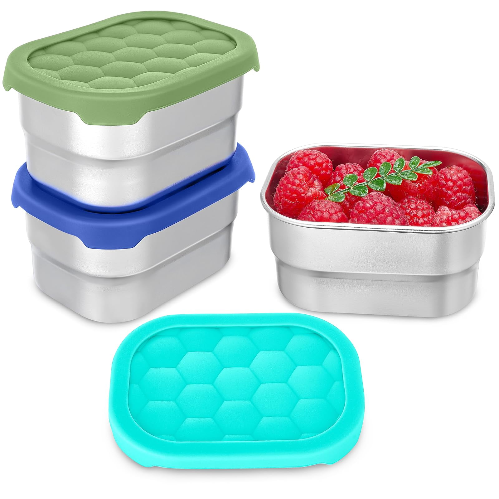 Recipientes Para Aperitivos Gencywe De Acero Inoxidable Para Niños, 240 Ml, Paquete De 3, Azul