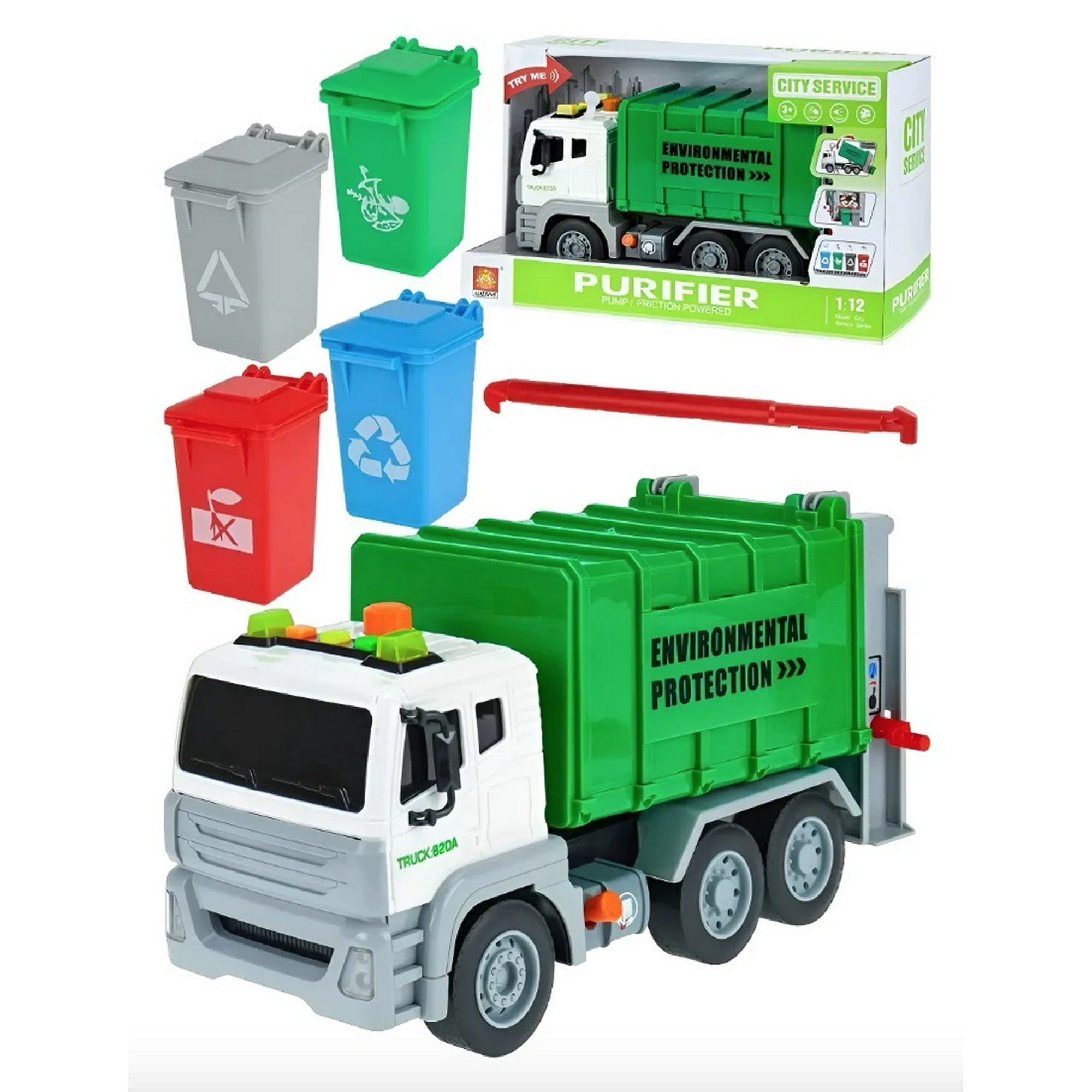 Atlas - Camión De Basura Con 2 Botes De Basura Con Luz Y Sonido