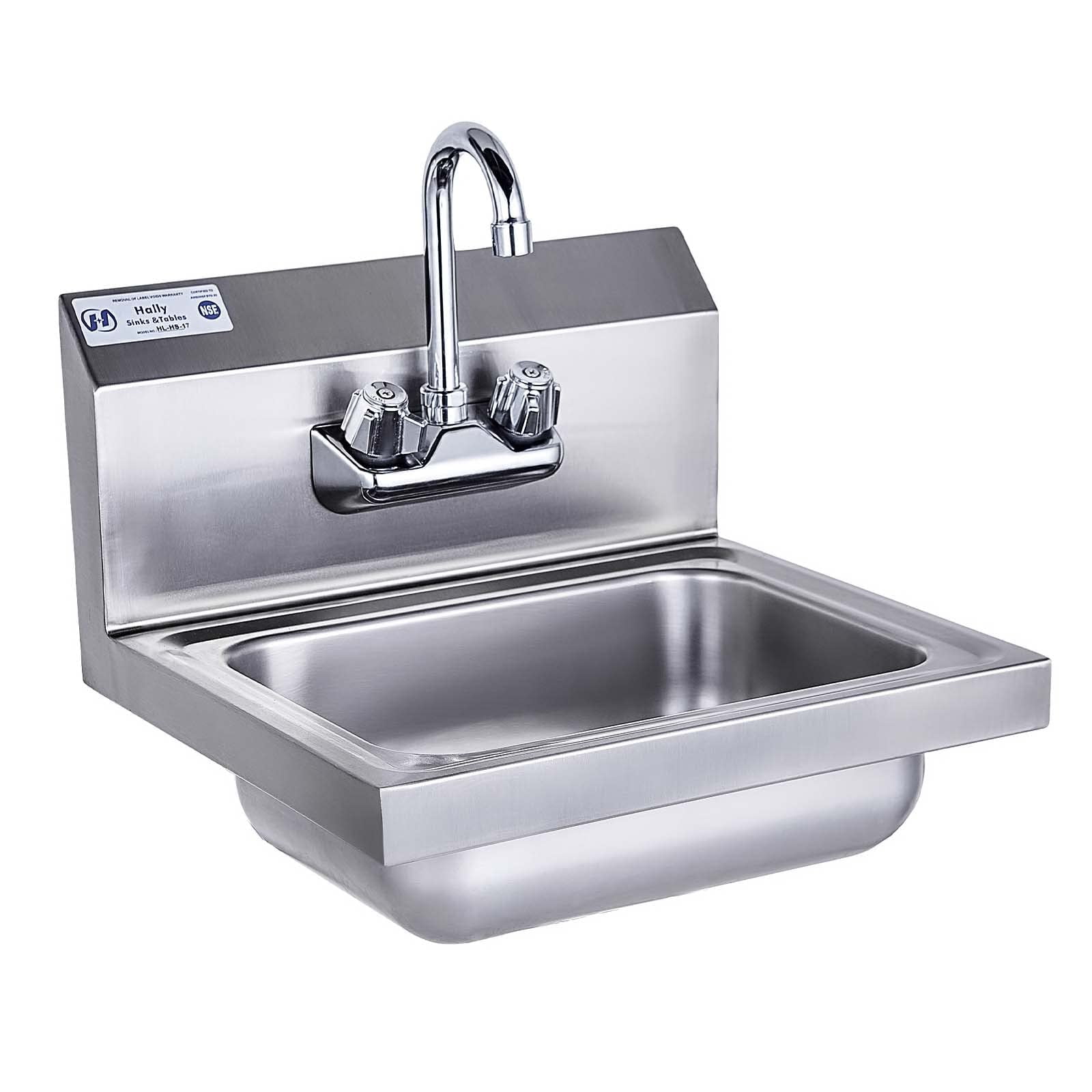 Hally Sinks & Tables H - Soporte De Pared Para Fregadero Hally De Acero Inoxidable, 43 X 38 Cm, Con Grifo Nsf