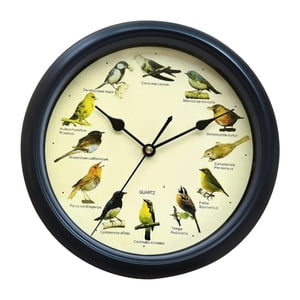 Bothyi - Reloj Musical De Pared Con Sonido De Pájaros, Funciona Con Pilas, Para Decoración Interior Del Hogar, Negro, 25Cm