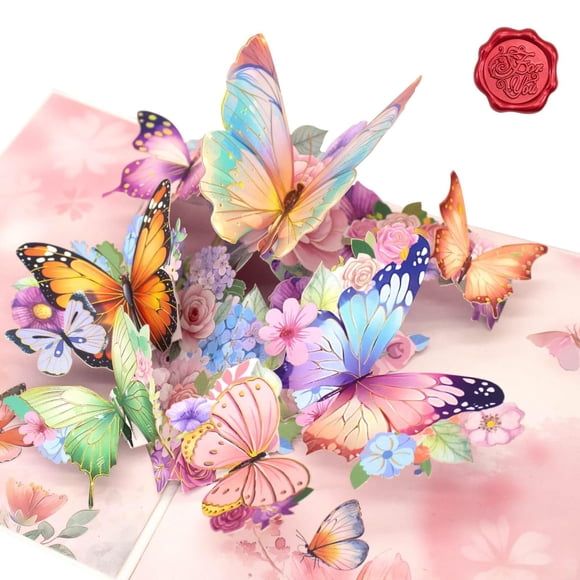 Tarjeta de felicitación FUDE LUO 19,5 cm Mariposa Floral 3D Pop‑Up