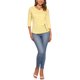 thumbnail image 2 of INSPIRE CHIC Blusa Fruncida para Mujer de Regreso a Clases con Botones Decorativos Cuello en V Manga 3/4 Top de Punto Sólido Amarillo Claro L, 2 of 6