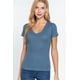thumbnail image 1 of Saronite Camiseta Básica de Algodón Acanalado de Manga Corta con Cuello en V, Color Azul Acero (para Mujer), 1 of 4