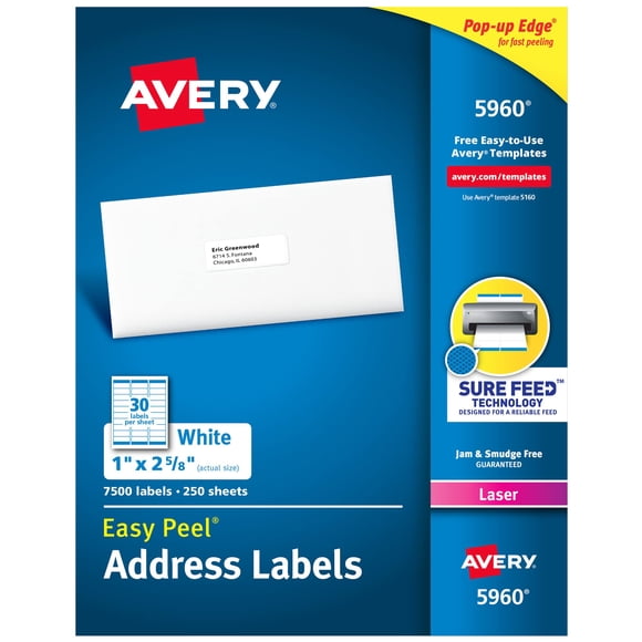 Etiquetas de dirección Avery Easy Peel Sure Feed de 1 x 2-5/8 pulgadas 7500