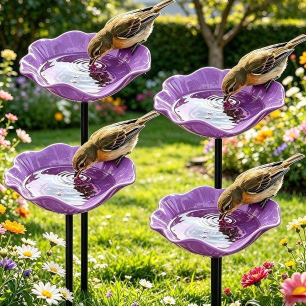 Estacas jardín flor metal hechas mano 4 uds baño pájaros estación riego abejas jardín