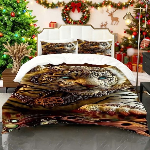 White Tiger Impact Printed Duvet Cover Set Soft Duvet Cover + Two Pillowcases Skin-Friendly and Breathable Suitable for Home Bedrooms/Guest Rooms All Seasons Id